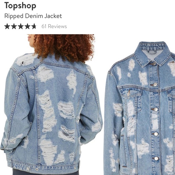 Topshop Ripped Jean Jacket -Size 2 (fits like 0) - Picture 3 of 4